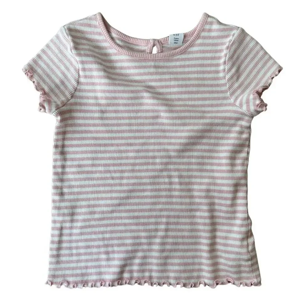 GAP Ribbed Short Sleeve T Shirt White and Pink 5T